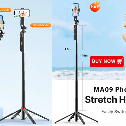 Ulanzi MT-44 1.46M Extend Selfie Stick Tripods Tripod With phone Clamp For Cameras Cellphone Samsung iPhone Huawei Xiaomi Stand