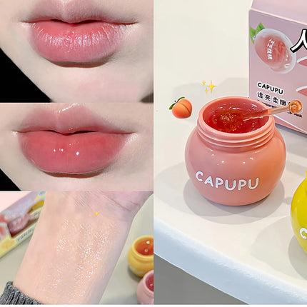 1Pcs Peach Jelly Lip Balm Clear Moisturizing Hydrating Reduce Lip Lines Honey Lip Oil Fruit Lipstick Lips Care Makeup Cosmetics