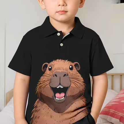 Cute Capybara Graphic Polo Shirt for Boys Funny Animal Short Sleeve Child Polo Shirt Summer Casual Loose Y2k Children's Clothing