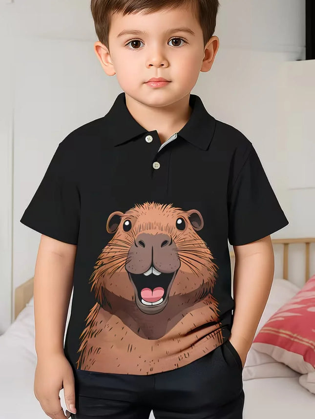 Cute Capybara Graphic Polo Shirt for Boys Funny Animal Short Sleeve Child Polo Shirt Summer Casual Loose Y2k Children's Clothing