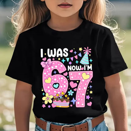67 Meme T-Shirt for Girls 6-7 Years Old Birthday Party Gifts Summer Short Sleeve Tees Crew Neck Graphic Y2k Children's Clothing