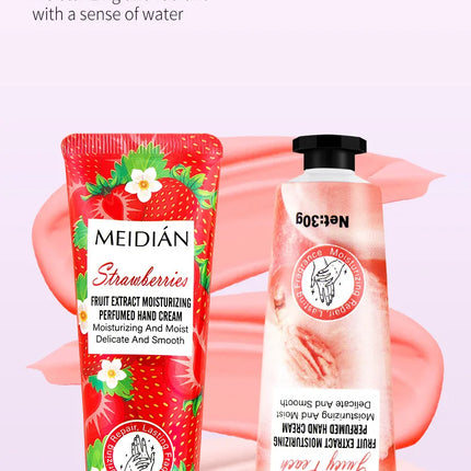 Five piece fruit scented hand cream for moisturizing and long-lasting fragrance retention. Hand care mask cream