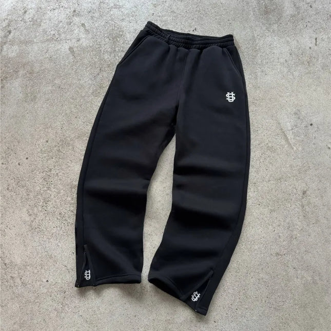 Retro Y2k Street Trendy Men and Women Hip Hop embroidery Casual Trousers Elastic Waist Zipper Loose Solid Color Sports Pants