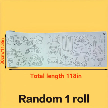 Children's Drawing Kit, 3m Long Doodle Paper Rolls, Doodle Scrolls, DIY Painting, Stimulates Imagination, Birthday Gift, Halloween, Thanksgiving and Christmas Gift, Ideal New Year's Gift, Suitable for Creative Doodling and Pa
