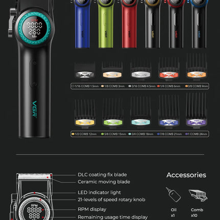 VGR 001 977 New Hair Trimmer Set High-End Men's Hair Clipper Smart Digital Display Electric Trimmer with Engraving and Whitening Functions