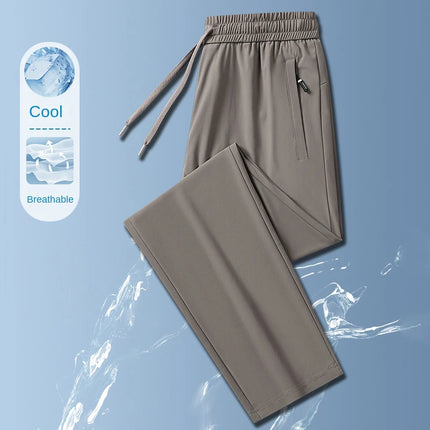 Ice Silk Men's trousers 2024 summer black-and-gray thin style business casual pants outdoor stretch breathable straight leg loos