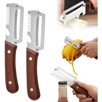 2 Packs Premium Vegetable Peeler with Wooden Handle, Multi-Functional Bottle Opener Kitchen Gadgets Tool for Fruit Pumpkin Potato Carrot Veggie