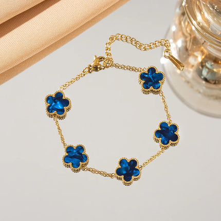 316L Stainless Steel Lucky Five-Petal Flower Bracelet For Woman Stylish Plum Blossom Five-Leaf Clover Party Exquisite Jewelry