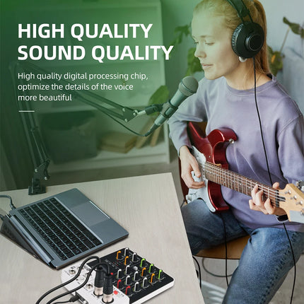 Debra NEW V4 Audio Mixing Console Bluetooth USB Record PC 48V Phantom Power Delay Repaeat Effect 4 Channels USB Audio Mixer.