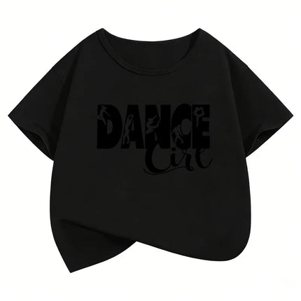 Dance Girl Letter Printed T-Shirts Short Sleeve Y2K Kids Children's T-shirt Boys Girls Summer Spring Casual Top Tee Shirt