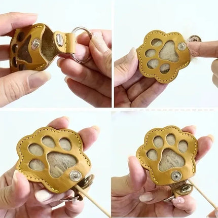 Pet Hair Keepsake Keychain Leather Memorial Locket for Storing Dog Cat Fur, Cute Pet Loss Gift, Remembrance Key Ring Bag Charm