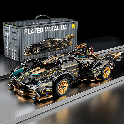 2024 Black V12 Block Roadster RC Tech Racer 1:14DIY Roadster building block assembly Block car toy birthday gift （1000+granule）