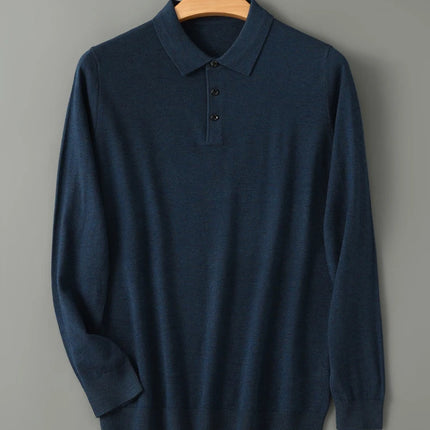 High quality worsted  spun collar wool sweater men's spring and autumn business polo sweater thin long sleeved knitted T-shirt