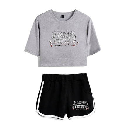 Fashion Youthful Print Diabolik Lovers Short Sleeve Sexy Shorts+lovely T-shirts Dew navel Pretty Girl suits Two Piece Set
