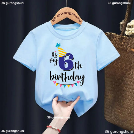 Funny It Is My 3nd/4th/5th/6th Birthday Graphic Print T Shirt Girls/Boys Kawaii Kids Clothes Blue/Gray Tshirt Summer T-Shirt