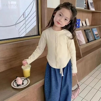 1-12Y Baby Girls Shirt Spring New Children's Long Sleeve T-shirt Solid Color Fashionable Baby Slimming Tops Girls' Base Shirts