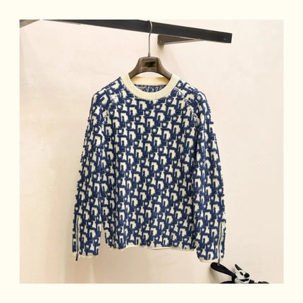 Knitted round Neck Sweater Letter Embroidery Zipper Style Color Block Casual Leisure Autumn Winter Fashion Streetwear for Youth