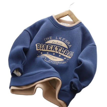 New Autumn winter Boys girls Fleece Thickened Sweater Cartoon Printed Letters Children's Leisure Fake 2 Piece Warm Top 3-14Y