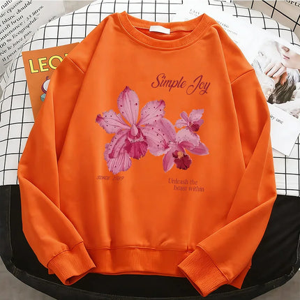 Retro Floral Gothic Womens Solid Hoodies Basic Warm Fleece Sweatshirt Soft Y2k O-Neck Pullover Casual Female Clothes