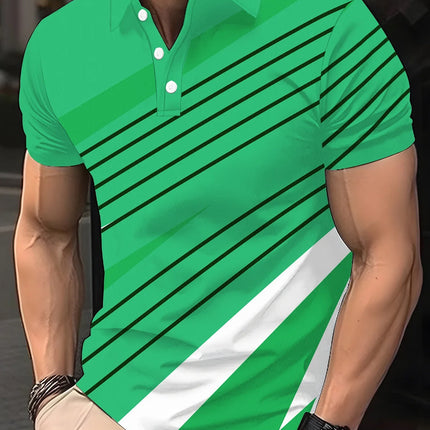 Color block men's shirts, fashionable striped printed T-shirts, men's shirts, polo shirts, short-sleeved lapels, designer T-shir