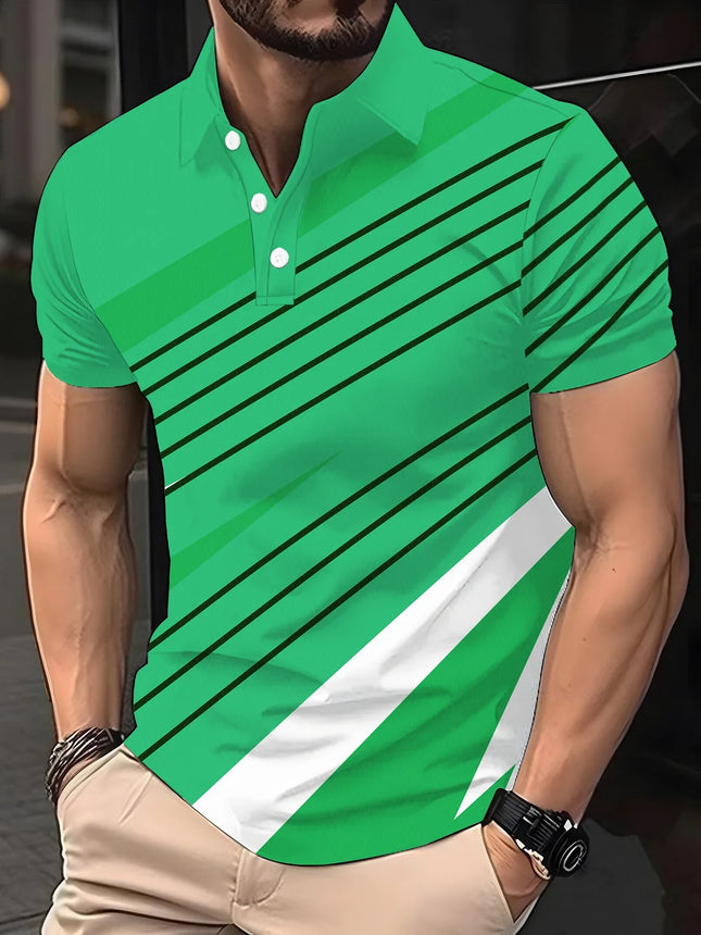 Color block men's shirts, fashionable striped printed T-shirts, men's shirts, polo shirts, short-sleeved lapels, designer T-shir