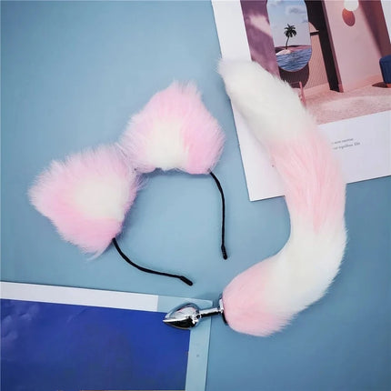 40cm Fox Tail Anal Plug Sexy Plush Cat Ears Headbands Set Butt Plug Tail Erotic Cosplay Sex Toys for Women Anal Masturbating