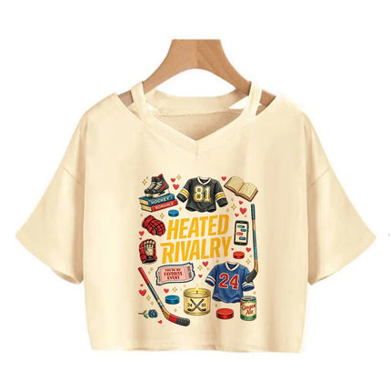 Hot Heated Rivalry Print Cropped T Shirt Women Sexy Graphic CropTops Gothic Vintage T-Shirt Fashion Y2k Streetwear Clothing