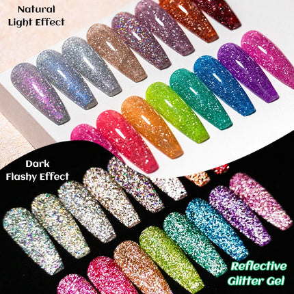 Red Reflective Glitter Gel Nail Polish Sparkling Glitter Flashy Semi-permanent Soak Off Nail Art UV Gel Varnish Nail Supplies
