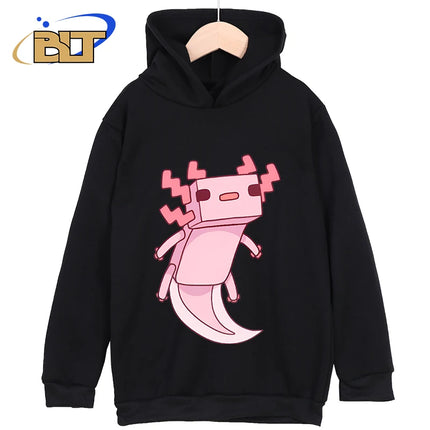 Axolotl Printed Kidswear Classic Sportswear For Boys and Girls New Hoodie for Kids in Black