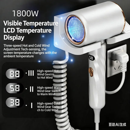 2026 Hotel Specific Hair Dryer, High-Speed Silent, Negative Ion Digital Display, No Drilling, Wall Mounted Bathroom, Toilet