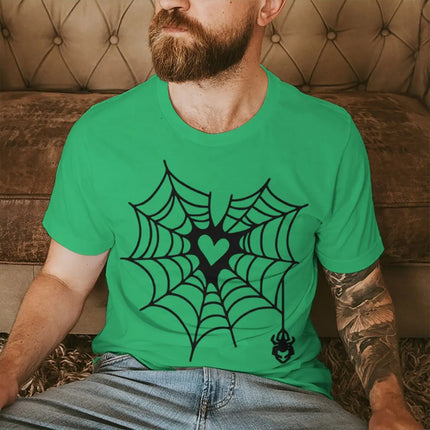 Couple Vintage Spider Heart Print T-Shirts Women Men Fun Round Neck Fashion Lover Short Sleeve Streetwear T-shirts