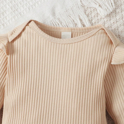 Baby Girl and Child Spring and Autumn Apricot Round Neck Lotus Leaf Edge Little Bear Long Sleeve jumpsuit and Bow Grid Strap Ski