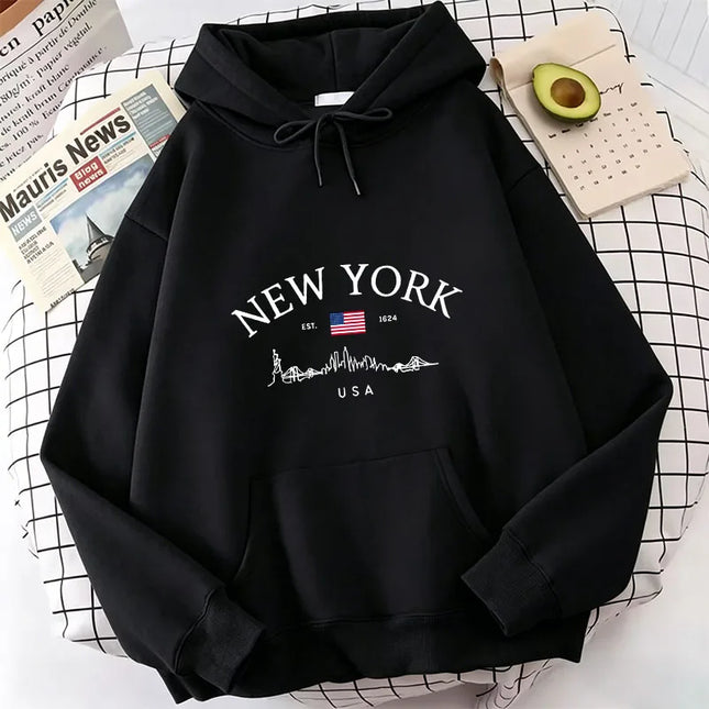 NEW YORK Letter Print Hoodies Spring Autumn Winter Casual Hoodies Sweatshirts Men Women Trendy Aesthetic Top