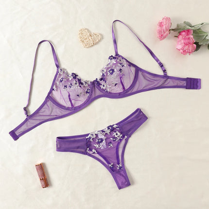 Round Up Night Beautiful Sexy Women 2 Piece Floral Embroidery Underwear Sexy Erotic Lingerie Underwear Lenceria Sexy Sets