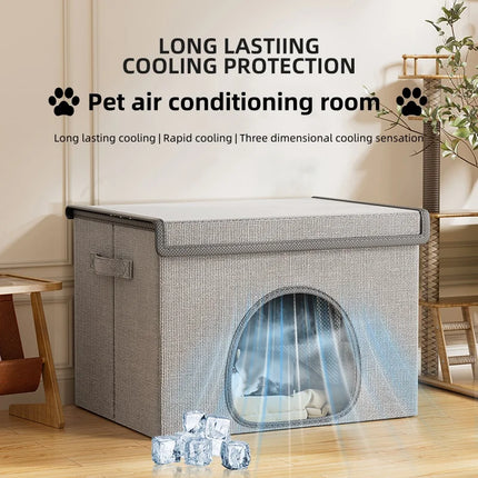 Cat Cooling Bed Portable Air Conditioner House Foldable Pet Igloo Nest with Ice Packs for Small Medium Cats Kittens