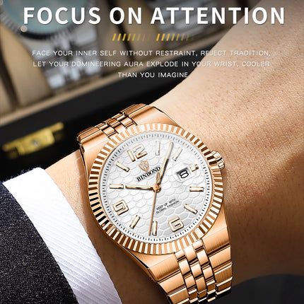BINBOND Brand Stainless Steel Quartz Watch For Men Luxury Date Display Waterproof Luminous Fashion Men Watch relogios masculino