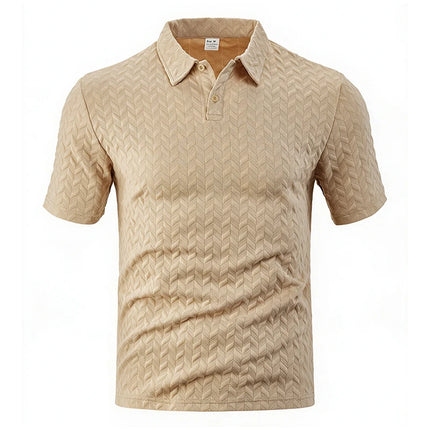 Men Textured Jacquard Polo Shirt Short Sleeve Loose Fit Versatile Daily Street Vacation Leisure Summer Casual Tops
