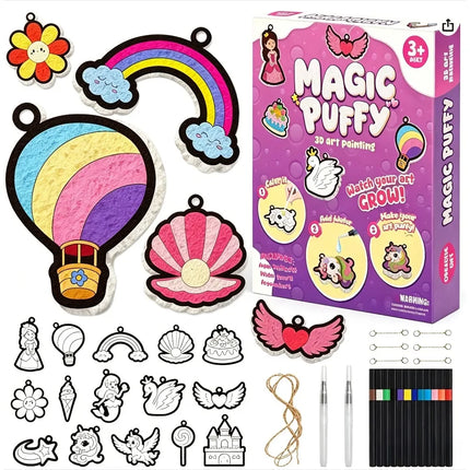37Pcs 3D Foam DIY Painting Kit with plush charms, pens & keychains, multi-theme craft toy, decorative gift for kids