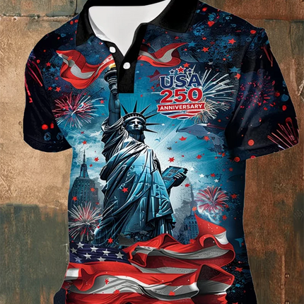 Couple Matching Usa 250 Patriotic Polo Shirt Men Women American Flag Statue Of Liberty Print Casual Breathable Sportswear Polo