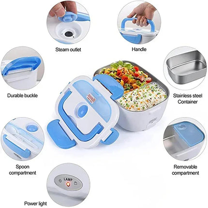 New Home 110V 220V Stainless Steel Electric Lunch Box Small Office Picnic Portable Lunch Box Insulation Lunch Box Food Container