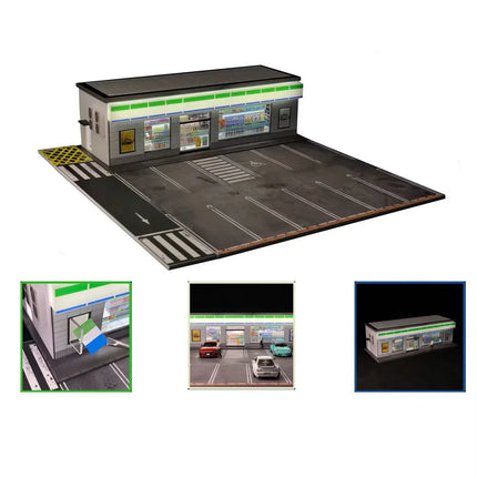 1:64 Scale Miniatures Building Scene Car Parking Lot Model Lighting Version Car Garage Diorama Models Simulation Collection Gift