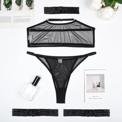 New Style 3-Piece Cut Out Bow Lingerie Set Satin Cute Erotic Set Solid Brief Underwear Set NightwearPron Sexy Lingerie Underwear