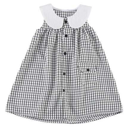 RAISE 2026 Summer Children Outfit Muslin Peter Pan Collar Kids Girls Sleeveless Dress Thin Plaid Tank Top Vest+loose Shorts Suit