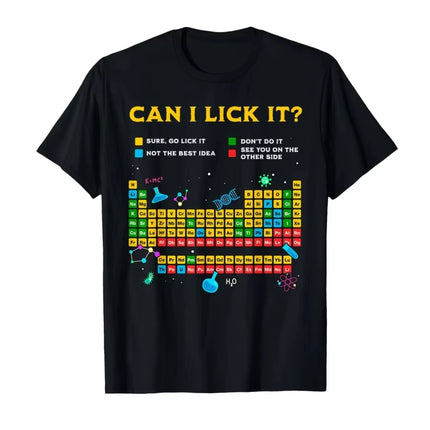 Can I Lick It Periodic Table Funny Science Teacher Student T-shirt for Men Women 100% Cotton T Shirts Short Sleeve Tops