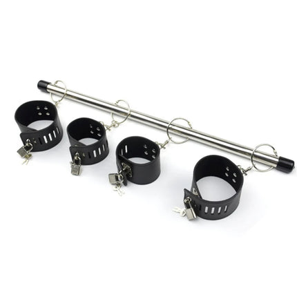 BDSM Bondage Adjustable Handcuffs & Ankle Cuffs with Stainless Steel Spreader Open Legs Pu Leather Set for Couple Sex Games