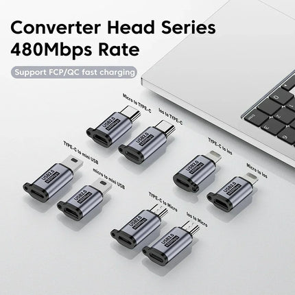 Micro USB To Type C Adapter Mini USB To USB C 480Mbps Fast Data Charging Connector USBC To Lightning Adapter for Iphone
