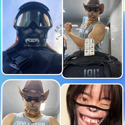 3D Animal Cat Design Summer Full Face Neck Protector Sun Shield Breathable Quick Dry Polyester Helmet Liner for Outdoor Cycling