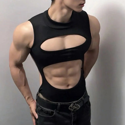 Bodysuit Tank Top Gothic Men Sexy Sleeveless Hollow out Backless Erotic Lingerie One-piece Playsuit Clubwear Streetwear