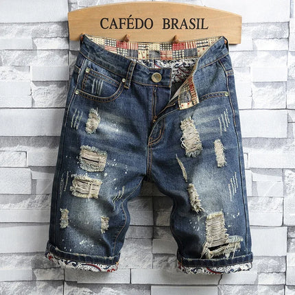 Summer Blue Men's Ripped Jeans Shorts, Fashion Casual Denim Shorts Asian Size 28-36 38 40 Male Slacks, 2025 New