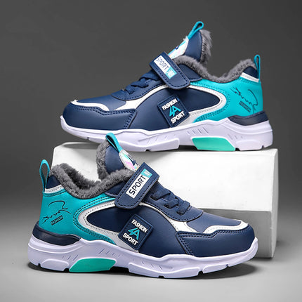 Autumn and Winter Kidsren's Shoes, Boys' Sports Shoes, Leather-Covered, Velvet-Lined, Breathable, Non-Slip, Versatile Sports Shoes for Middle-Aged and Older Kidsren and Primary School Students
